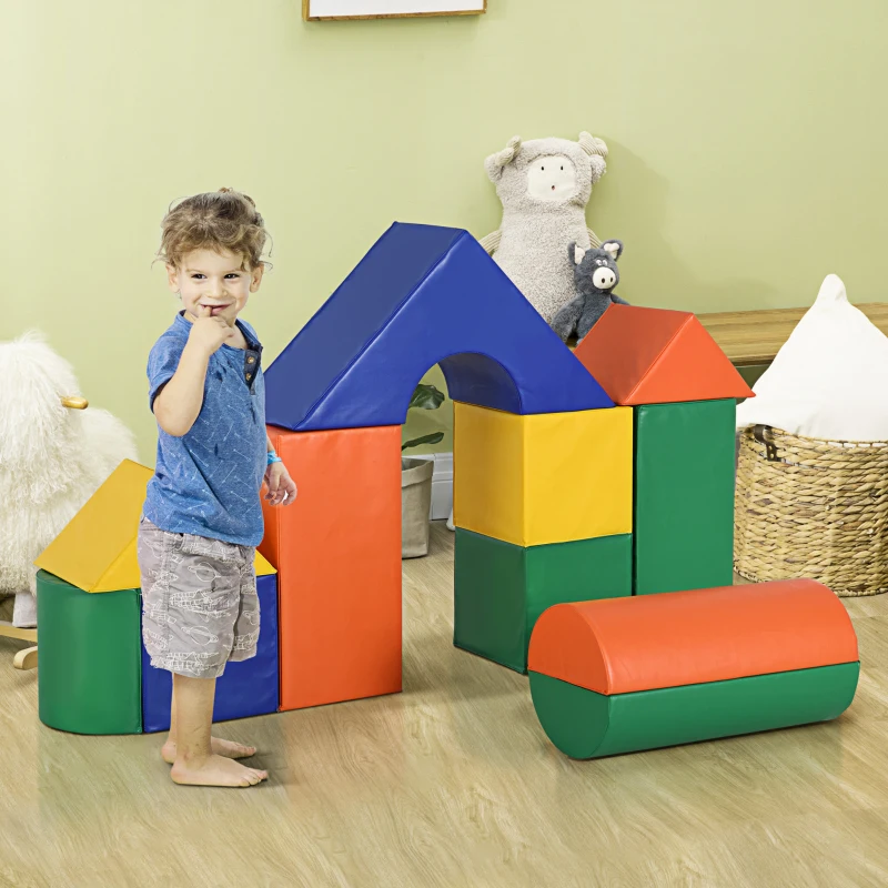 HOMCOM Bausteinset Schaumstoff Bausteine Bauklötze Bauspielzeug für Jungen und Mädchen Schaumstoffblöcke für 1–3 Jahre alt Kinder 11er-Set PU EPE