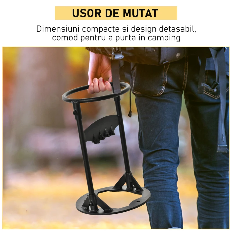 Outsunny Suport pentru lemn Circular Freza manuala de busteni din otel carbon pentru casa, camping si exterior, negru