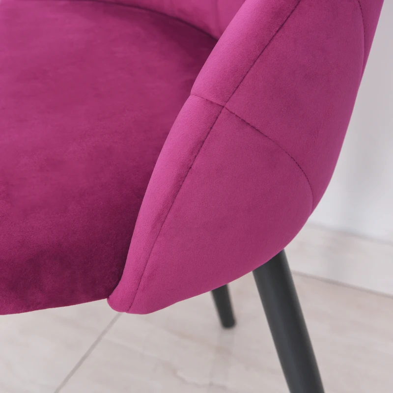 HOMCOM Set de 2 Scaune tapitate de sufragerie fara cotiere, spatar curbat fucsia