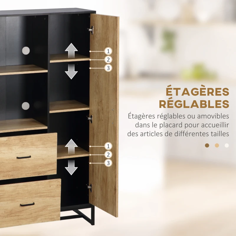 HOMCOM Armoire de cuisine multi-rangements avec 2 tiroirs 1 placard 2 niches et passe-câbles(m-6)