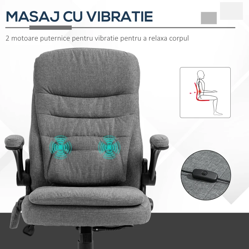 Fotoliu Relax cu Masaj Vinsetto cu Interfata USB si Inaltime Reglabila, 68,5x72x109-119cm, Gri