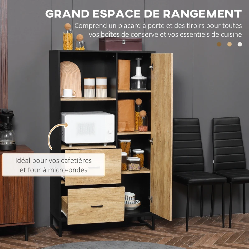 HOMCOM Armoire de cuisine multi-rangements avec 2 tiroirs 1 placard 2 niches et passe-câbles(m-4)