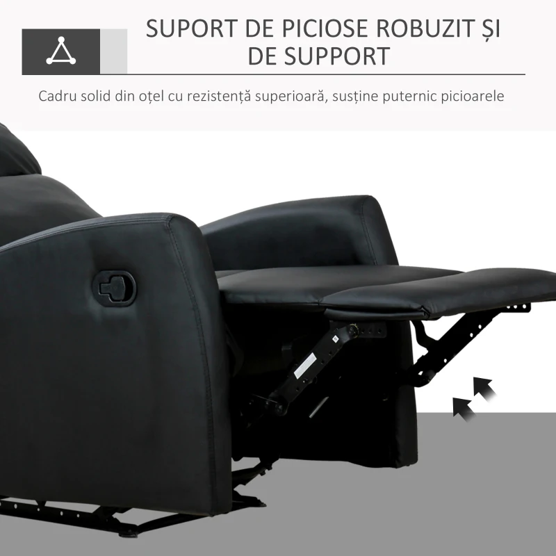 HOMCOM Fotoliu Relax Rabatabil Ergonomic Piele Sintetica 65 × 92 × 100cm, Negru