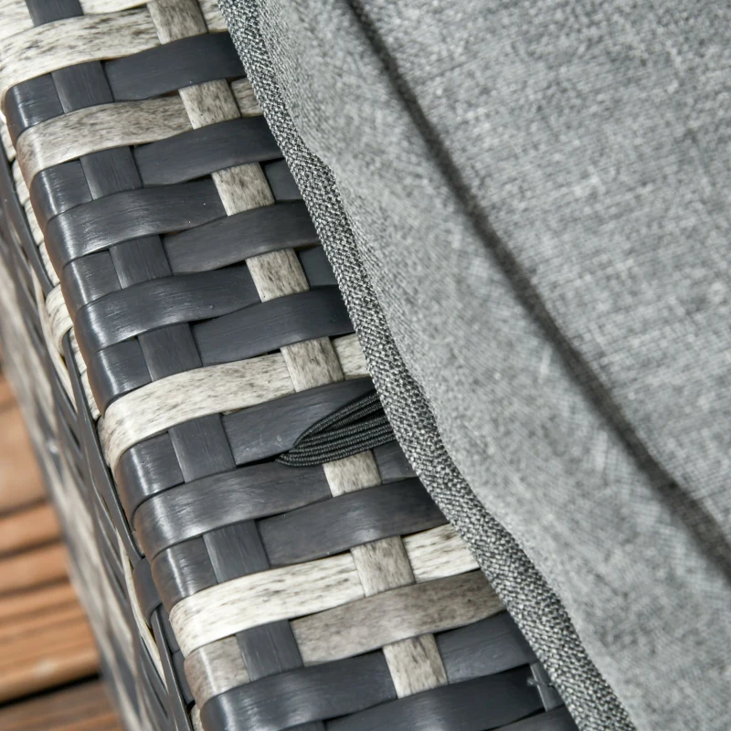 Outsunny 6 Piece Rattan Garden Furniture Set, 8-Seater Outdoor Sofa Sectional with 3 Cushioned Loveseat  2 Footstools Table Grey