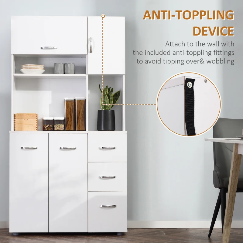 HOMCOM 66" Wood Kitchen Pantry Storage Cabinet Microwave Oven Stand with Storage - White