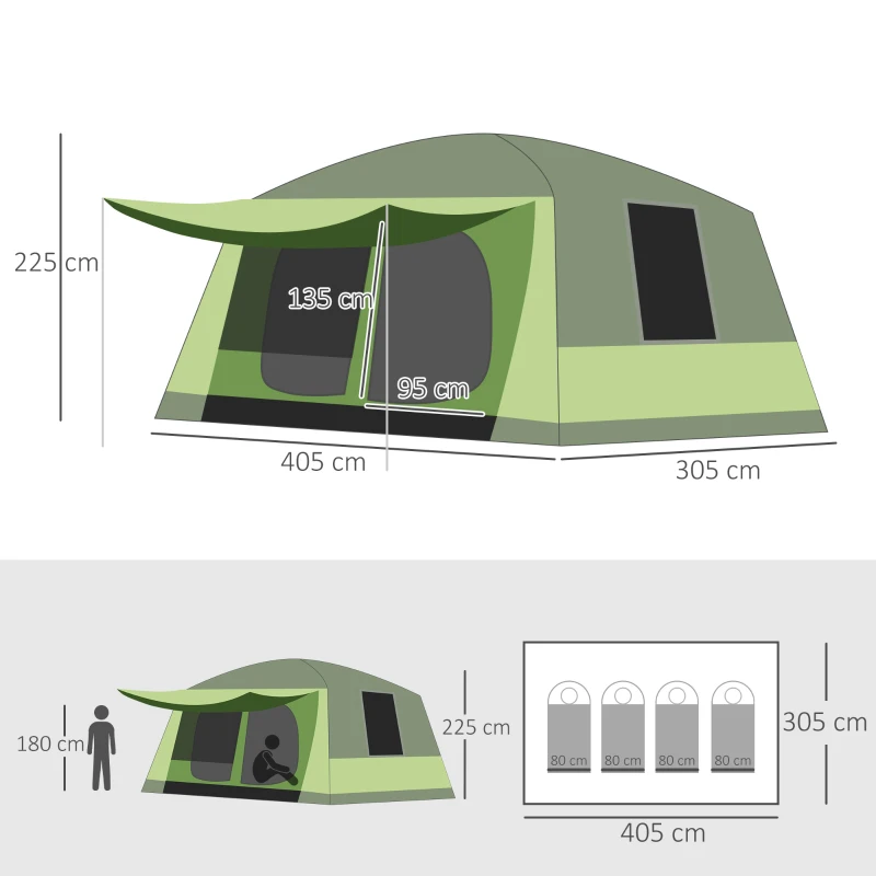 Outsunny Tunnel Tent Camping Shelter w/ Porch, Two Rooms, Lamp Hook, Portable Carry Bag