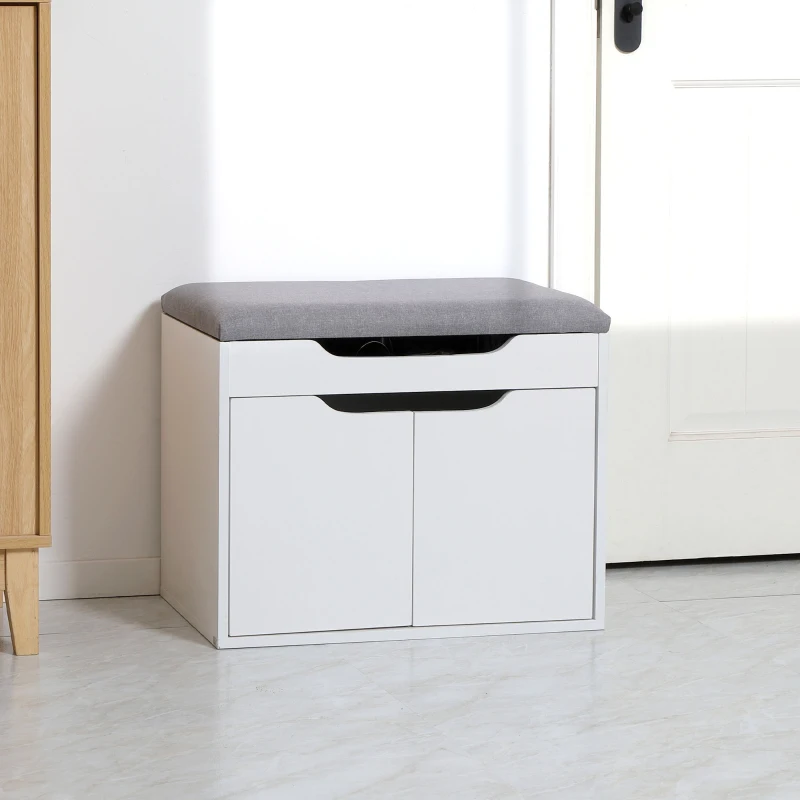 HOMCOM Schuhbank mit Schrank, aufklappbar, inkl. Sitzpolster, 60 cm x 40 cm x 50 cm, Weiß + Grau