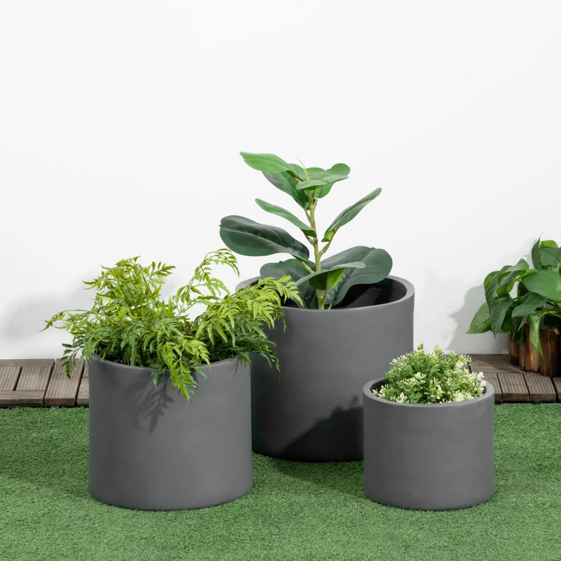 Outsunny plantenpotten set van 3 Ronde bloempotten met afwateringsgat Kruidenpot