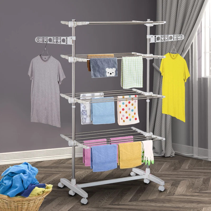 HOMCOM Folding Cloth Rail Adjustable Garment Rack With Wheels (4 Layer)