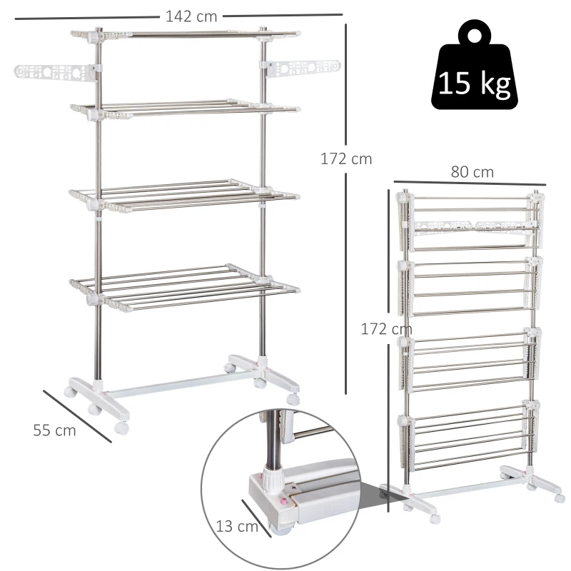 HOMCOM Folding Cloth Rail Adjustable Garment Rack With Wheels (4 Layer)