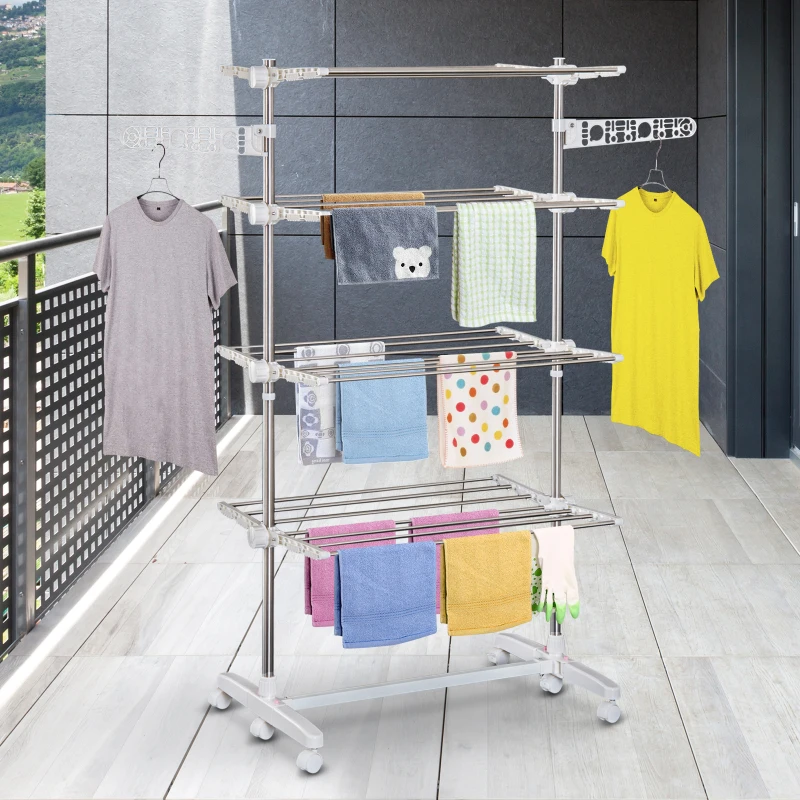 HOMCOM Folding Cloth Rail Adjustable Garment Rack With Wheels (4 Layer)