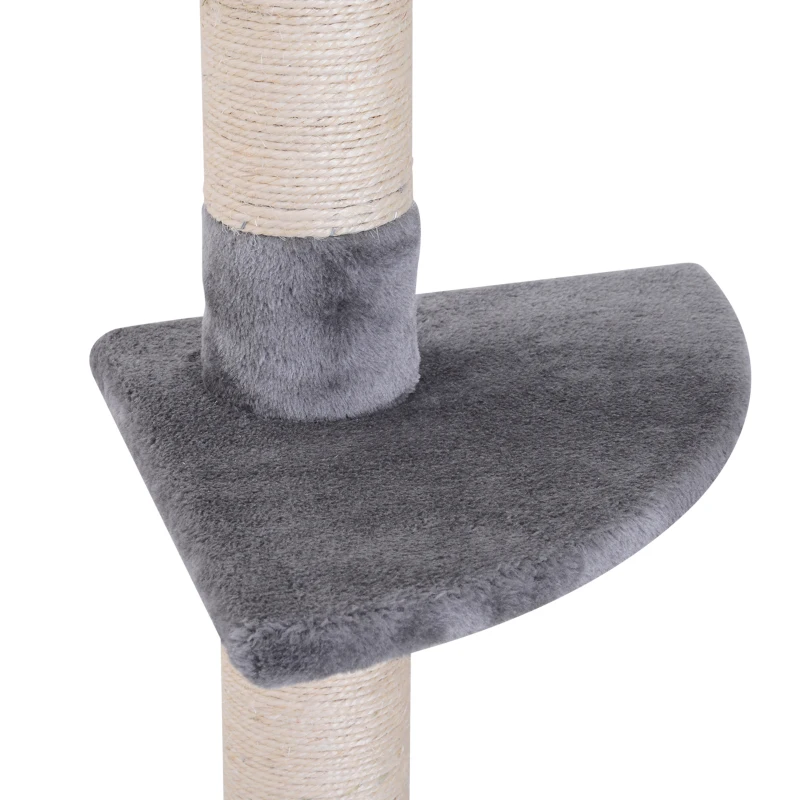 Pawhut Floor to Ceiling Cat Tree 5-Tier Kitty Tower Climbing Activity Center Scratching Post Adjustable Height 230-260cm Grey