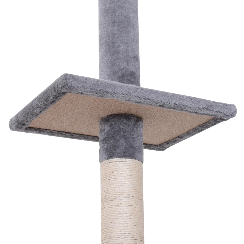 Pawhut Floor to Ceiling Cat Tree 5-Tier Kitty Tower Climbing Activity Center Scratching Post Adjustable Height 230-260cm Grey