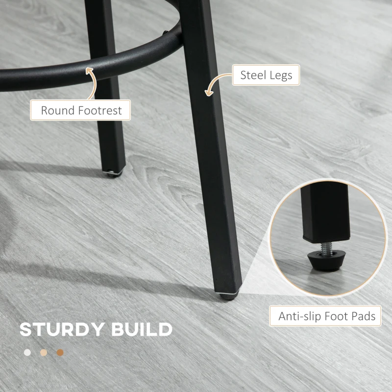 HOMCOM Bar Stools, Set of 2 Kitchen Breakfast Stools with Sturdy Steel Frame, Industrial Tall Bar Chairs, 65cm High Seat, Rustic Brown