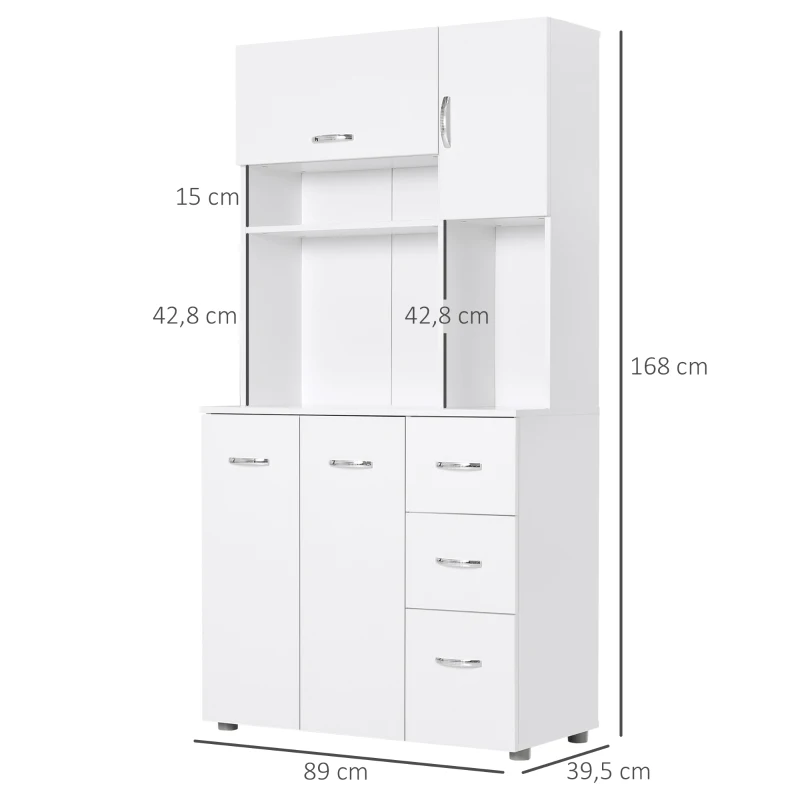 HOMCOM 66" Wood Kitchen Pantry Storage Cabinet Microwave Oven Stand with Storage - White