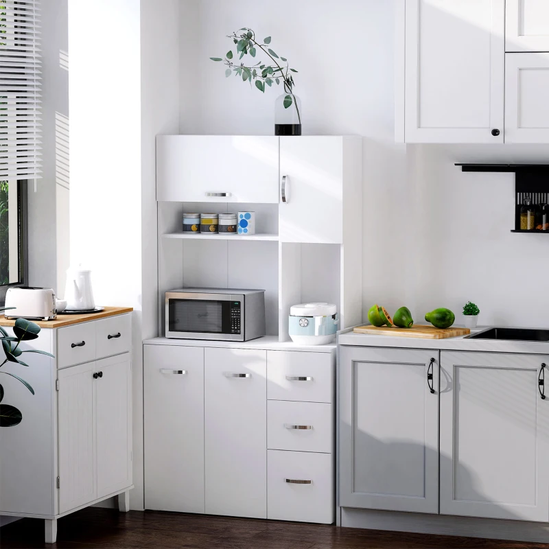 HOMCOM 66" Wood Kitchen Pantry Storage Cabinet Microwave Oven Stand with Storage - White