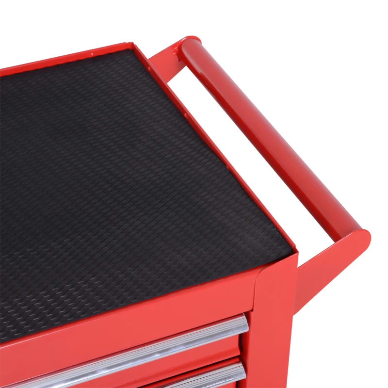 DURHAND 7-Drawer Rolling Tool Chest on Wheels, Lockable Tool Cabinet with Side Handle, Metal Tool Box Trolley for Garage, Workshop, Red(m-10)