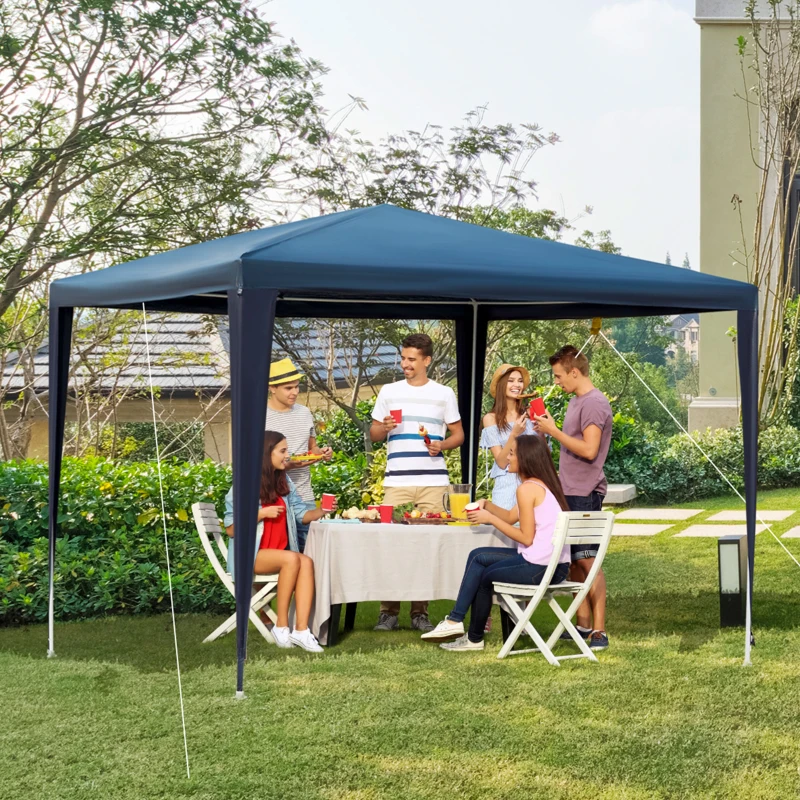 Outsunny Tenda de Jardim Tenda de Exterior com Tubos de Aço e Cobertura de PE para Eventos Campismo Festas 295x295x245 cm Azul