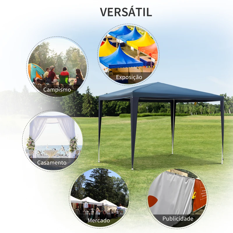 Outsunny Tenda de Jardim Tenda de Exterior com Tubos de Aço e Cobertura de PE para Eventos Campismo Festas 295x295x245 cm Azul