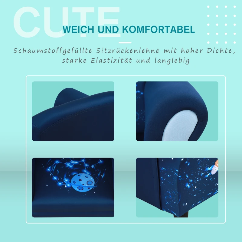 HOMCOM Kindersessel, Kindersofa,Kinderzimmer Sofa, Mini-Sofa-Sessel mit Holzstruktur und Kunststoff rutschfeste Füße, Polyester, Blau, 59,5 x 43 x 46,5 cm