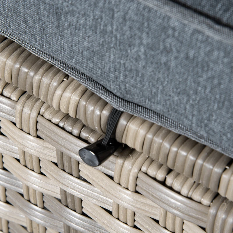 Outsunny Set Mobila de Gradina de 6 Piese din Ratan PE, Salon cu Canapea 3 Locuri, 2 Fotolii, 2 Taburete si Masa, Perne Detasabile si Lavabile, Gri