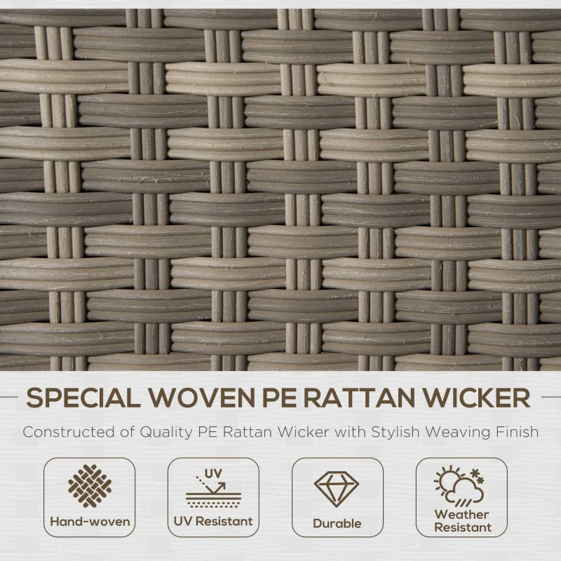 Outsunny Set Mobila de Gradina de 6 Piese din Ratan PE, Salon cu Canapea 3 Locuri, 2 Fotolii, 2 Taburete si Masa, Perne Detasabile si Lavabile, Gri