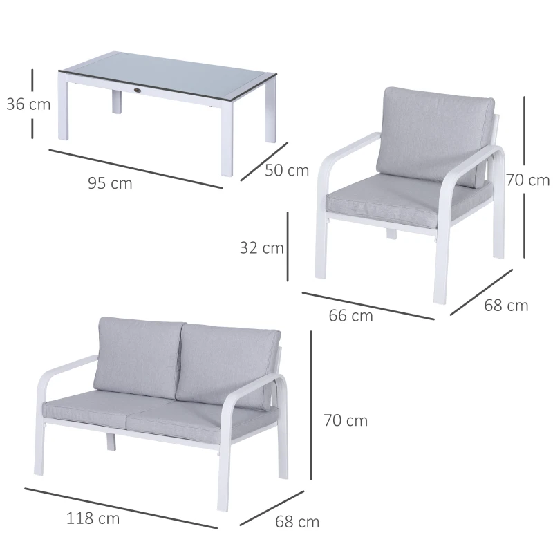 Outsunny Set Mobilier de Gradina 4 Piese din Aluminiu si Poliester, Alb si Gri