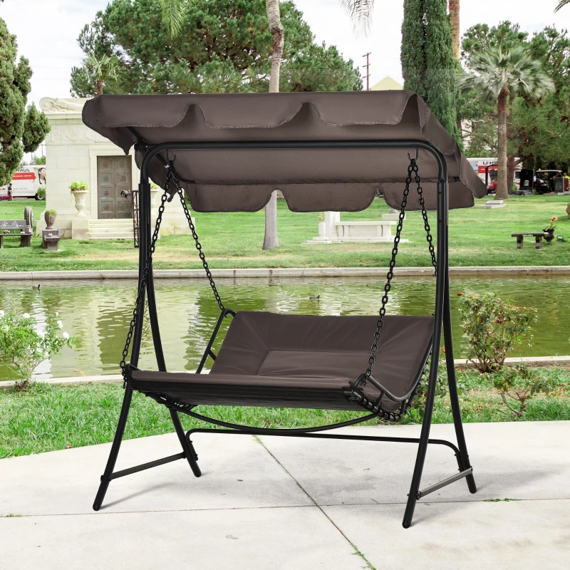 Outsunny Swing Chair Bed Canopy 2 Person Double Hammock Garden Bench Rocking Sun Lounger Outdoor Backyard Furniture with Cushion - Grey