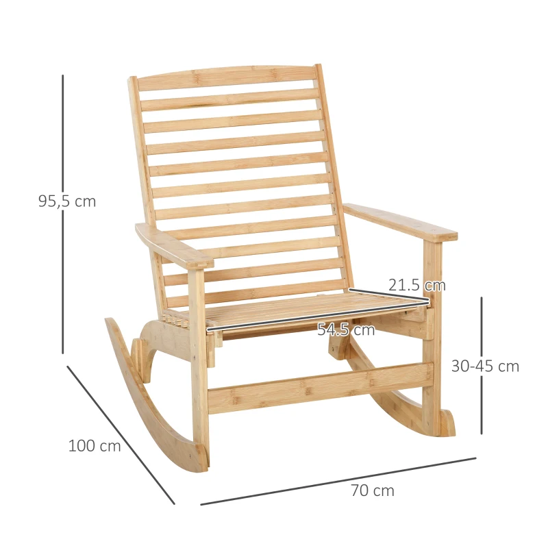 Outsunny Patio Rocking Chair Non-slip Porch Rocker for Balcony Garden Terrace Bamboo Plywood Natural