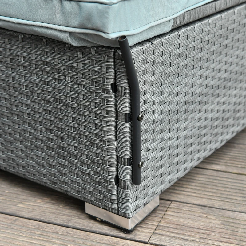 Outsunny Double Rattan Wicker Adjustable Chaise Lounge Chair w/ Removable Canopy and Cushions Grey