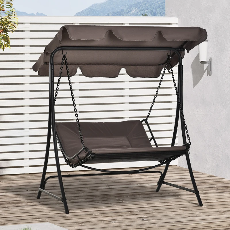 Outsunny Swing Chair Bed Canopy 2 Person Double Hammock Garden Bench Rocking Sun Lounger Outdoor Backyard Furniture with Cushion - Grey