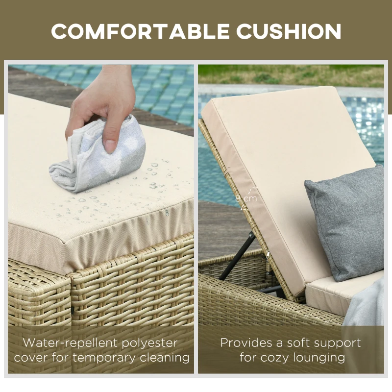 Outsunny Patio Chaise Lounge Chair Outdoor Rattan Furniture w/ Padded Cushion All Weather Recliner 5-Position Adjustable for Garden Poolside Balcony Cream