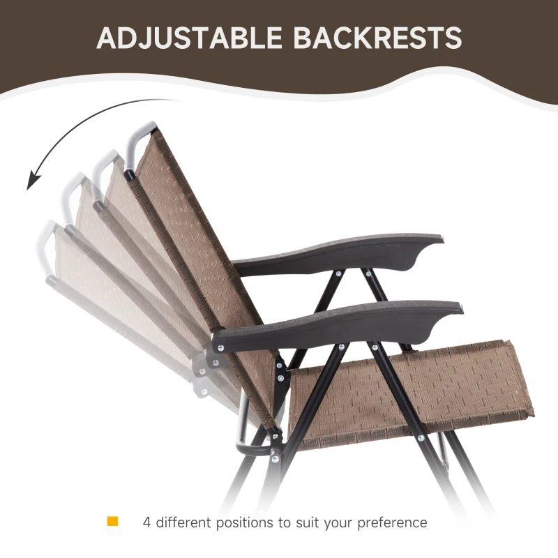 Outsunny 3 Piece Patio Furniture Bistro Set 2 Folding Chairs 1 Tempered Glass Table  Adjustable Backrest - Brown