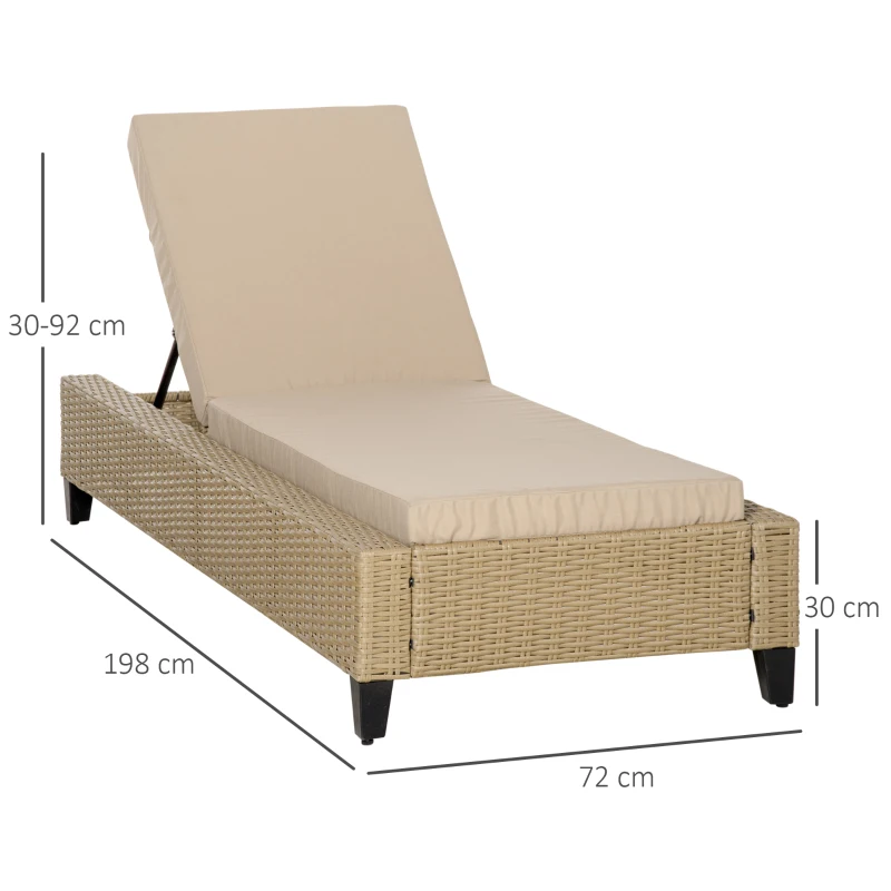 Outsunny Patio Chaise Lounge Chair Outdoor Rattan Furniture w/ Padded Cushion All Weather Recliner 5-Position Adjustable for Garden Poolside Balcony Cream