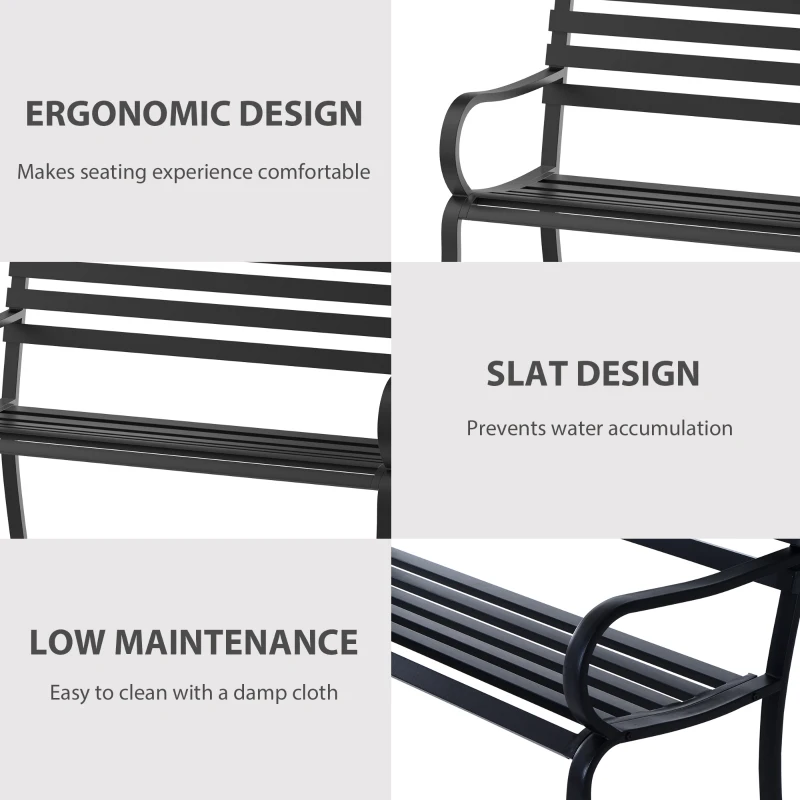 Outsunny Garden Bench Porch Chair Outdoor Park Loveseat Steel Black Patio