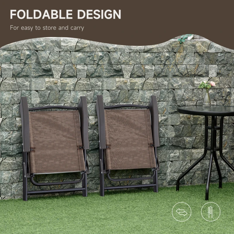 Outsunny 3 Piece Patio Furniture Bistro Set 2 Folding Chairs 1 Tempered Glass Table  Adjustable Backrest - Brown