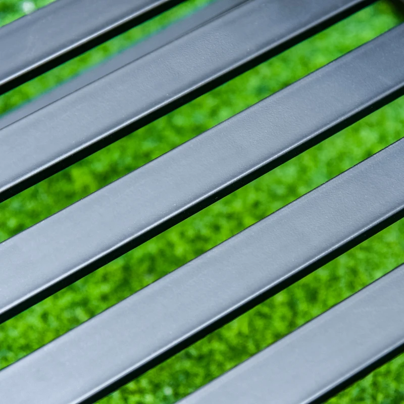 Outsunny Garden Bench Loveseat 2 Seat for Outdoor Park, Yard, Steel Frame, Decorative Slatted Design, Black