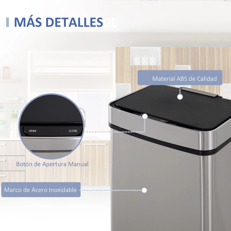 HOMCOM Papelera de Cocina 72L con Sensor Detector de Movimiento Apertura Automático y 3 Compartimentos 42x30x81 cm Gris(m-7)