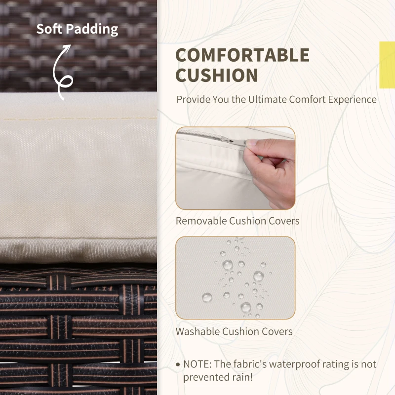 Outsunny 3pc Patio Rattan Wicker Coffee Table Set Outdoor Garden Chair Table Set with Cushion, Mixed Brown