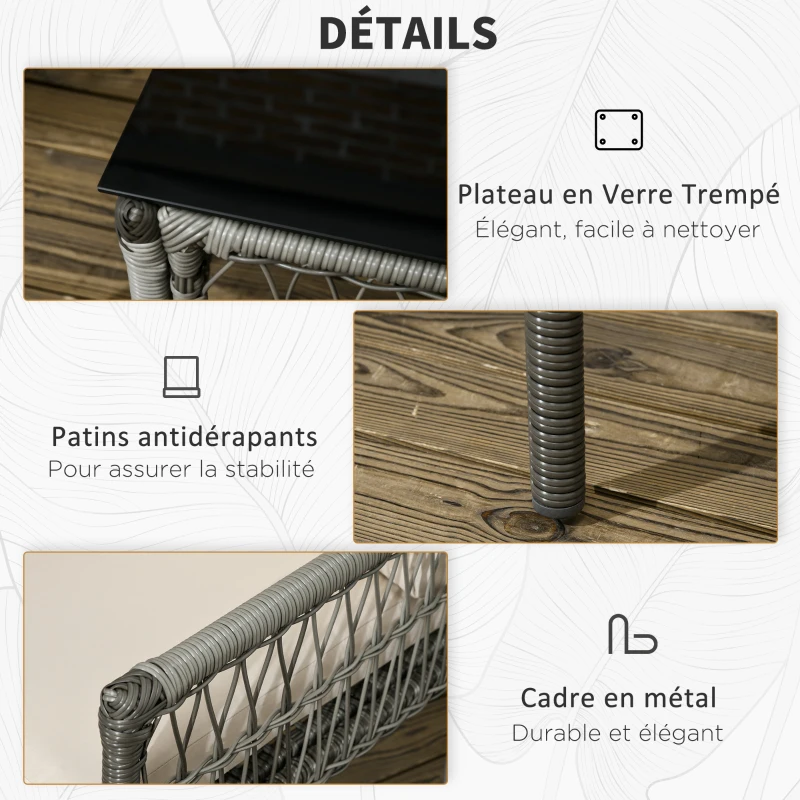 Outsunny Ensemble salon de jardin 4 pièces canapé 2 places 2 fauteuils 1 table basse avec 8 coussins métal résine aspect rotin