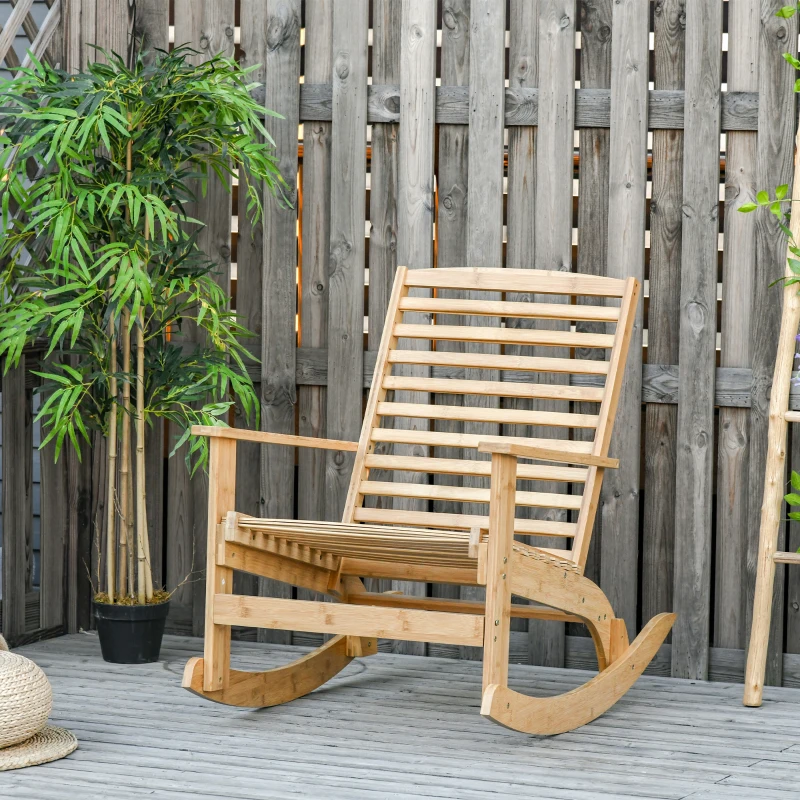 Outsunny Patio Rocking Chair Non-slip Porch Rocker for Balcony Garden Terrace Bamboo Plywood Natural