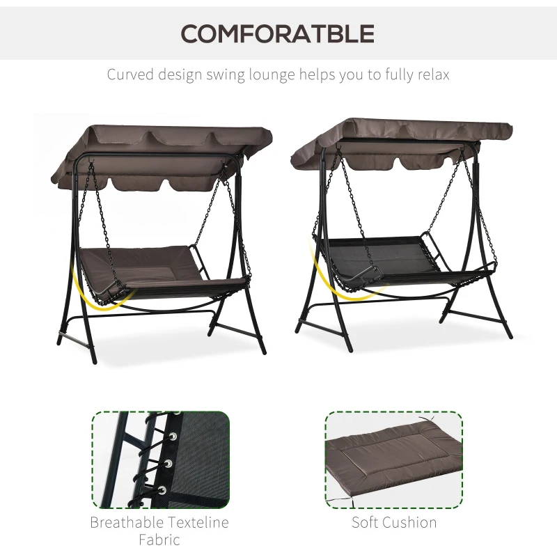 Outsunny Swing Chair Bed Canopy 2 Person Double Hammock Garden Bench Rocking Sun Lounger Outdoor Backyard Furniture with Cushion - Grey