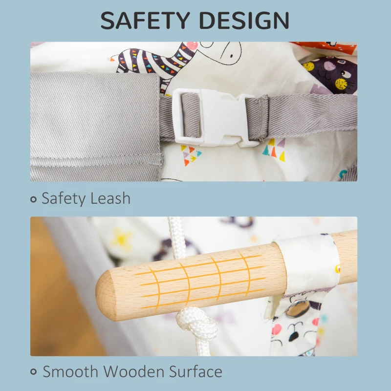 Outsunny Baby Swing Seat, Kids Hanging Hammock Chair, with Cotton-Padded Pillow, Wooden Frame, Indoor Outdoor Use, for Ages 6-36 Months, Grey