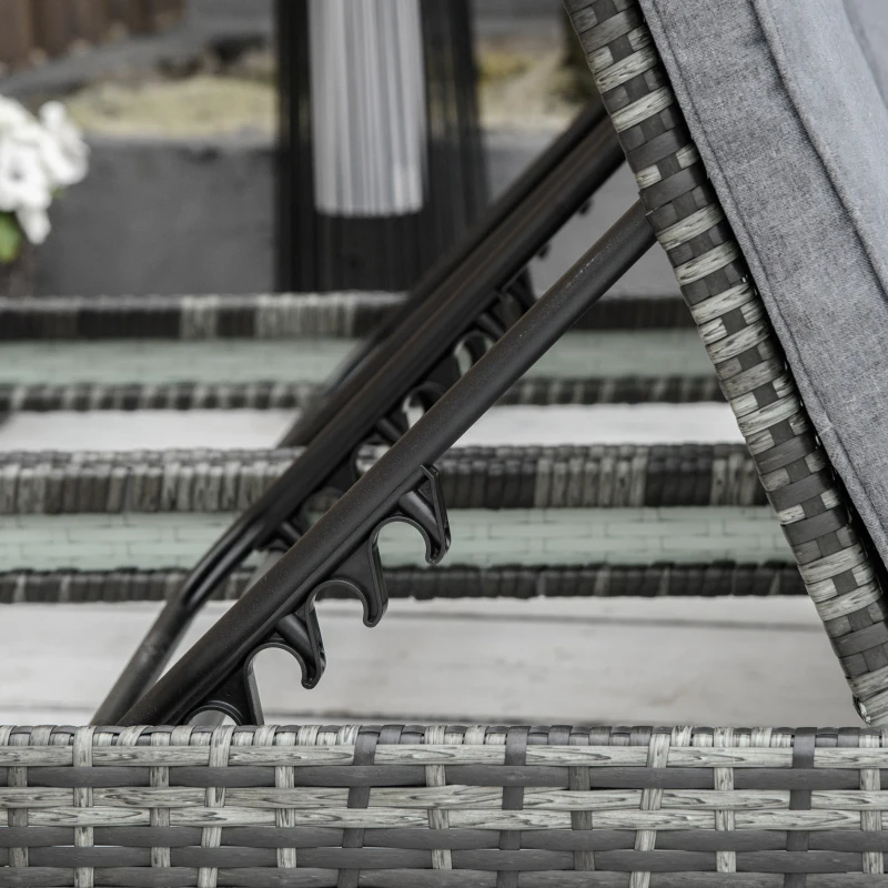 Outsunny 2 Person Rattan Wicker Adjustable Chaise Lounge Chair with Cushions Grey