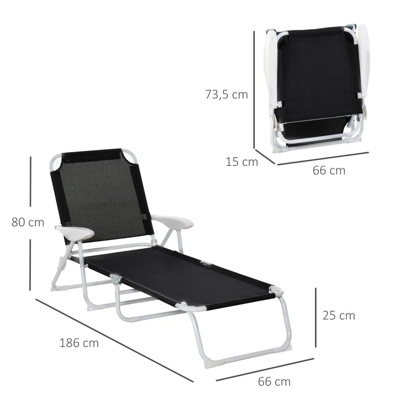 Outsunny Reclining Lounge Chair with 4-Level Adjustable Backrest Folding Sun Beach Lounger for Patio Garden Black
