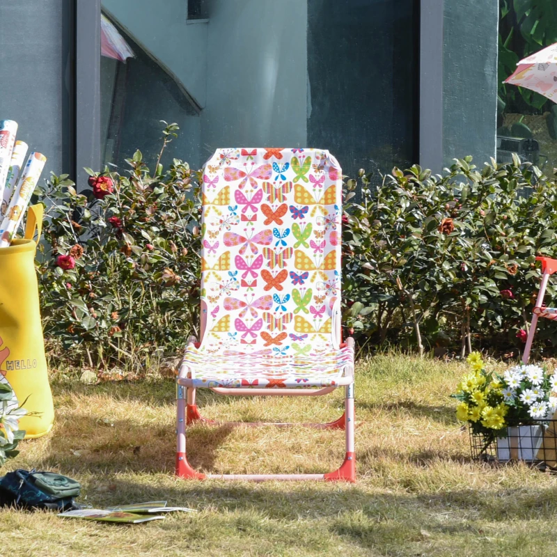 Outsunny Kids Reclining Folding Garden Zero Gravity Chairs Lounge Chair Sun Lounger Adjustable Backrest Outdoor Blue 118 x 40 x 24cm Pink