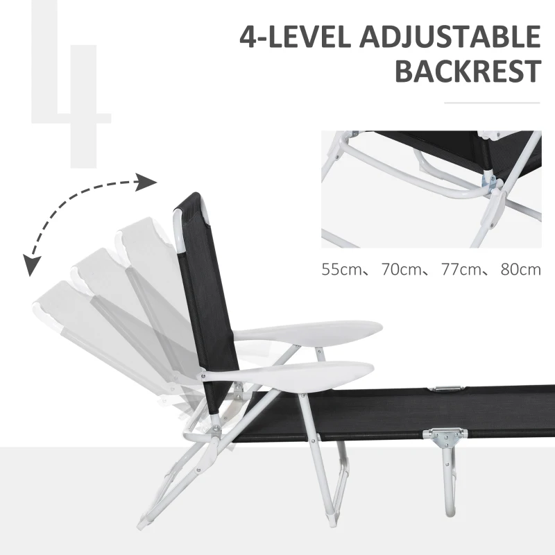 Outsunny Reclining Lounge Chair with 4-Level Adjustable Backrest Folding Sun Beach Lounger for Patio Garden Black