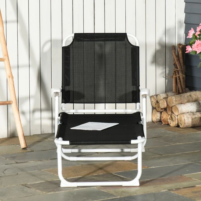 Outsunny Reclining Lounge Chair with 4-Level Adjustable Backrest Folding Sun Beach Lounger for Patio Garden Black