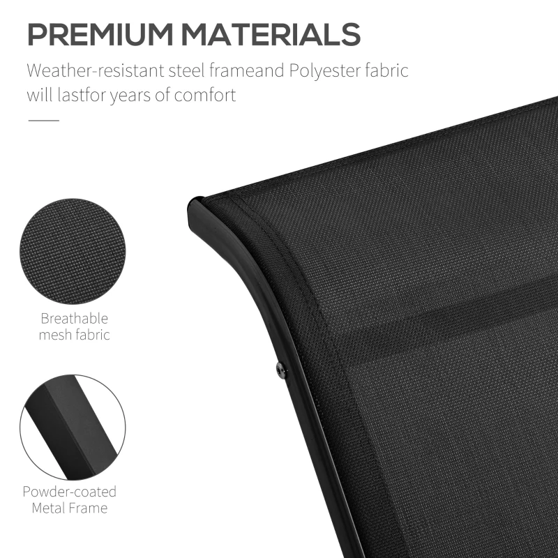 Outsunny 3 Pieces Patio Lounge Chair Set PE Rattan Wicker Beach Yard Garden Sunbathing Chair with Table, Black