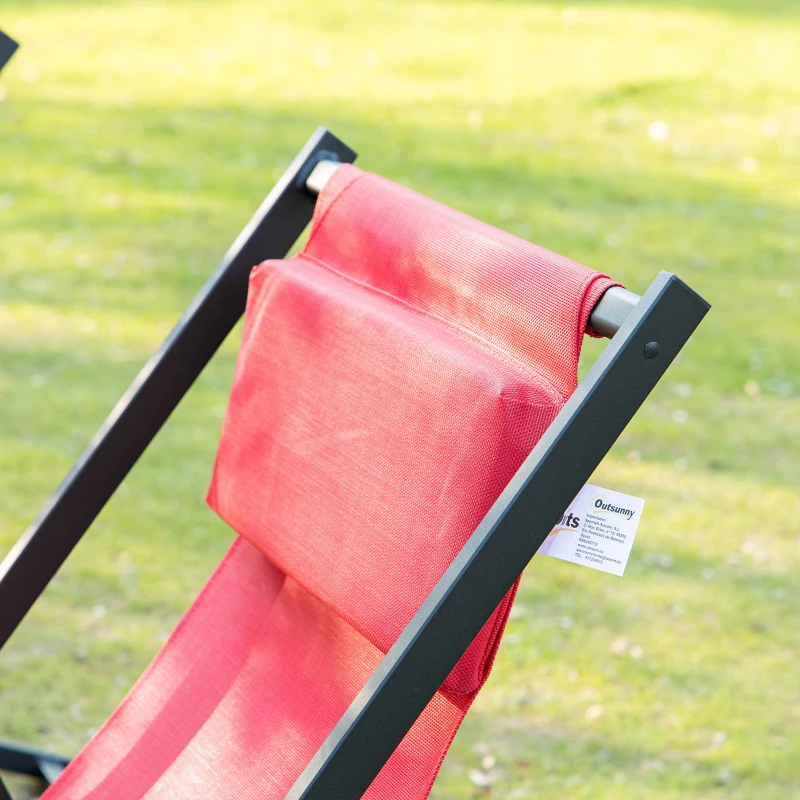 Outsunny Textilene Chaise Lounge Recliner Chair w/Adjustable Backrest Sun Bed Lounger Patio Furniture Wine Red